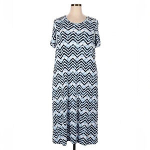 Lane Bryant Black & Blue Chevron Short Sleeve Shift Midi Dress Size 14 16 L XL